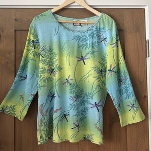 Take Two Clothing Co. Dragonfly Novelty print Top Womens XL 100% Cotton Shirt